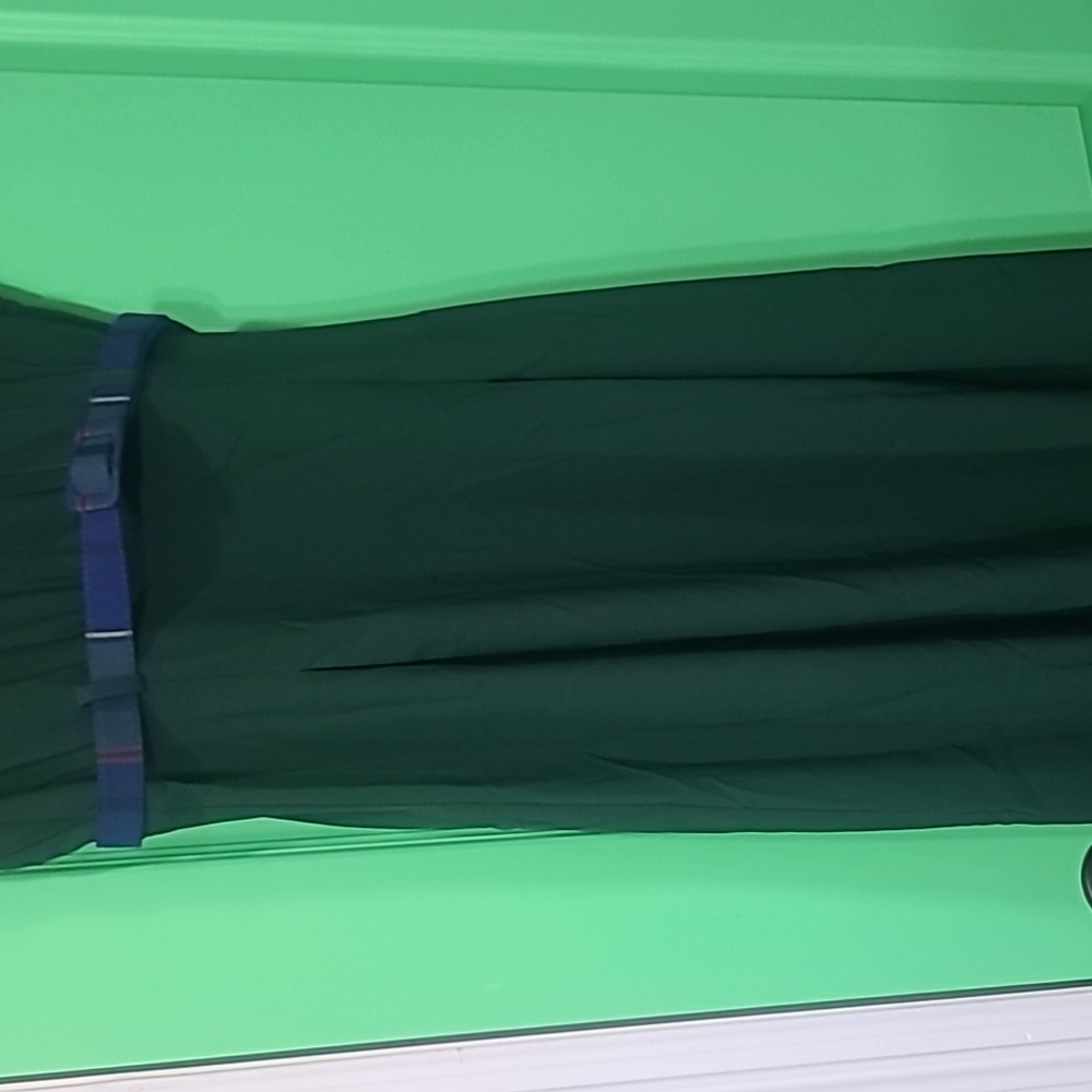 Bright and beautiful midi dress olive green matching buttons belt pleate. - Picture 3 of 5